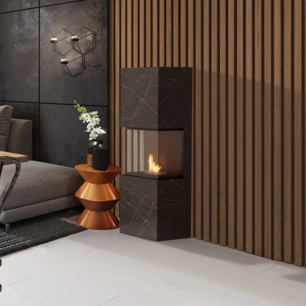 Planika Rock – freistehender BEV®-Kamin mit Dekton-Optik